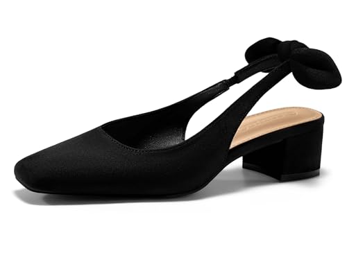 Image of Coutgo Womens Chunky Low Heels Bow Slingback Pumps Closed Square Toe Wedding Party Dress Shoes