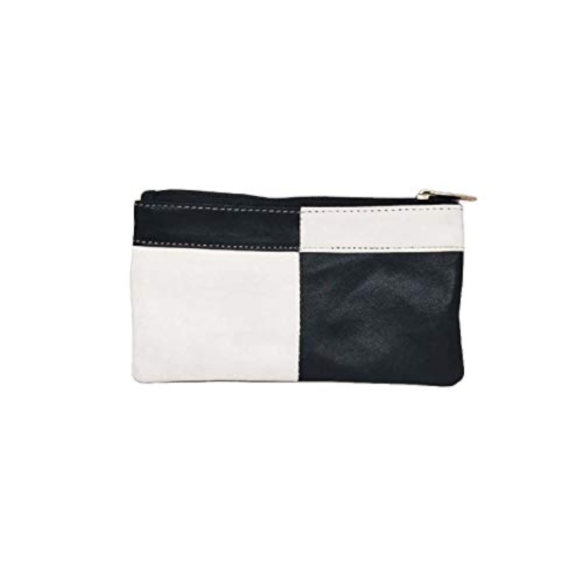 Stylish Black and White Leather Rectangle Coin and Key Pouch