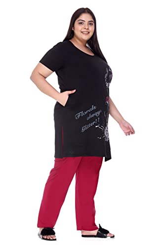 Image of In Love Women's Plus Size Graphic Printed Cotton Night Suit Set Short Sleeve
