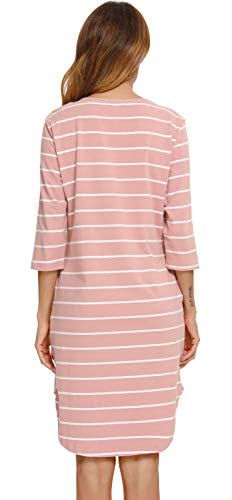 Vlazom Women's Nightgowns Soft Cotton Stripe Nightdress Short Sleeve Night Shirt Sleepwear with Pockets S-XXL4