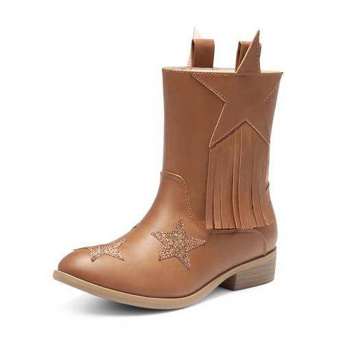 DREAM PAIRS Girls Cowgirl Cowboy Western Mid Calf Tassel Boots 8 Toddler Camel