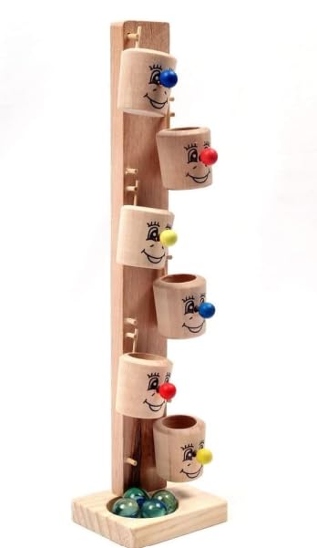 Wooden Marble Run Tower Toy with Smiley Face Cups | Colourful Marbles, Kids Skill Toy, Stacking Design, Natural Wood Finish, Motor Skills Builder-image-27