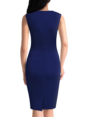 Knitee Women's Retro Business Sleeveless Ruffle Ruched Bodycon Cocktail Dress #TOP1