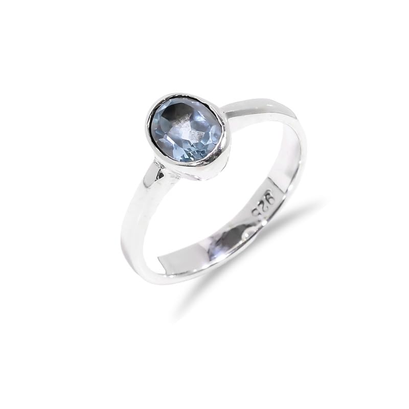 Bague topaze bleue naturelle forme ovale bijoux argent 925 femme et homme bague de fiançailles