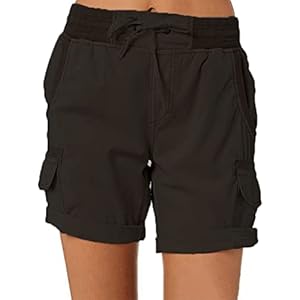 Imuedaen Damen Shorts Sommer Casual Kurze Hosen Tunnelzug Elastische Stoffhose Hotpants Baumwolle Leinen Strand Shorts mit Taschen