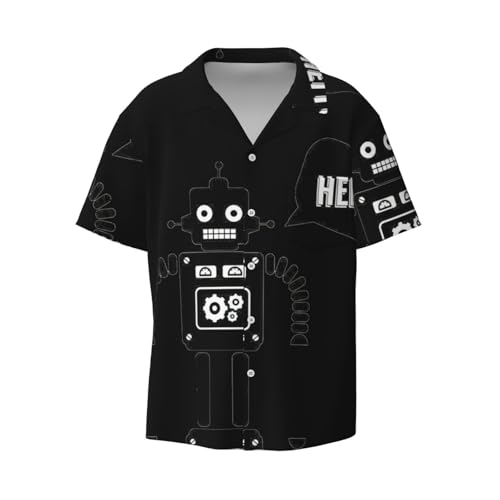 Chemise manches courtes homme noire imprimé robot avec poche poitrine