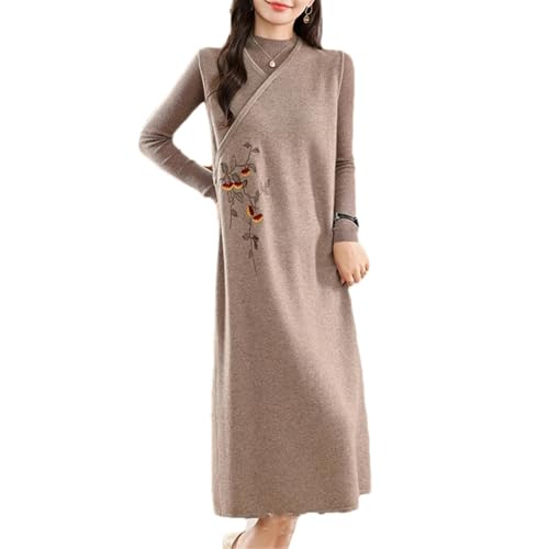 Robe longue en laine brodée haut de gamme et coupe ample ajustée