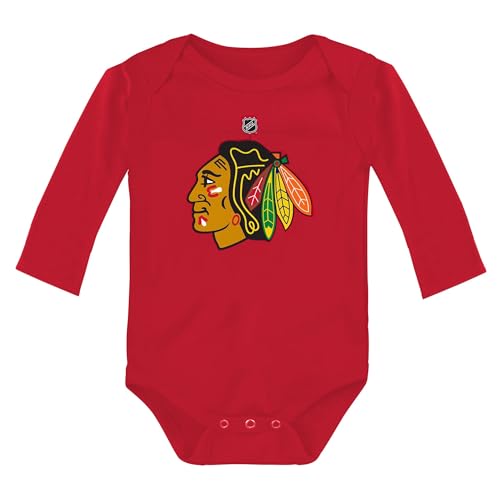 Outerstuff NHL Newborn & Infants 0-24 Months Primary Logo Long Sleeve Bodysuit Creeper Romper (Chicago Blackhawks - Red, 3/6 Months)