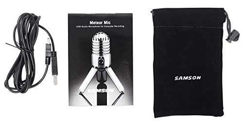 Samson Meteor Mic - Portable USB Studio Quality Condenser Microphone - High Performance, General Purpose/Podcast/Gaming/Music Recording Microphone, 16-bit, 44.1/48kHz resolution, Silver Chrome - Microfono streaming - Immagine 7