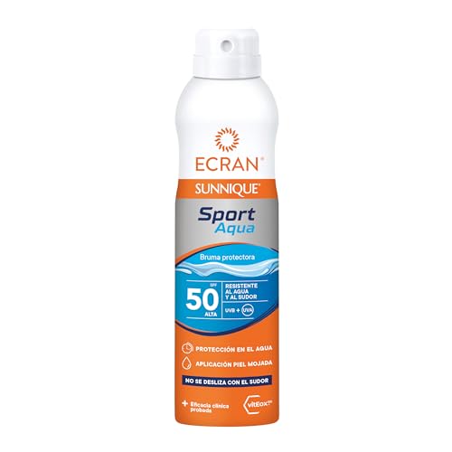 Ecran Sunnique Sport - Bruma Protectora Solar SFP 50 Piel Mojada, Protección Alta UVB, UVA, Refuerza las Defensas, Resistente al Agua, para Todo Tipo de Pieles- 250 ml