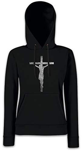 Sweat à capuche femme noir Jesus Cross pull mode décontracté