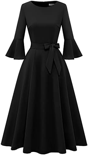 HomRain Women's Church Dresses Modest Bell Sleeve Wedding Guest C...