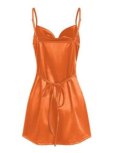 ZAFUL Women's Satin Sleeveless Spaghetti Strap Mini Dress Sexy Slip Cowl Neck Silky Cocktail Party Dresses