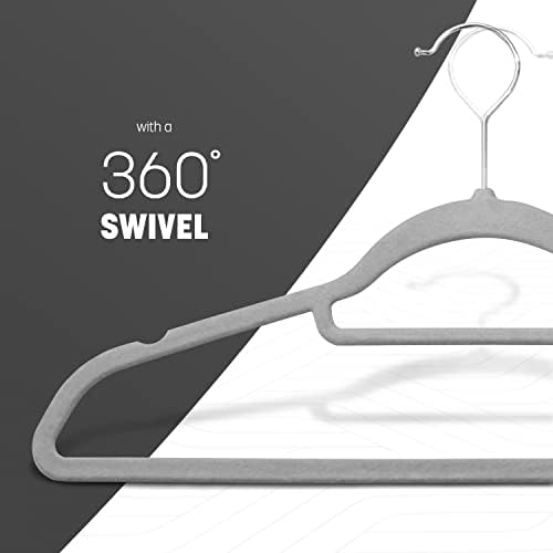 KEPLIN Velvet Hangers 20 Pack - Non-Slip Clothes Hangers with Tie Bar & 360° Hook - Durable & Sturdy, Space-Saving Wardrobe Organisers for Suits, Jackets & Clothes- Home Storage Solution (Grey) - View 7