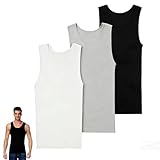 Premium Ultra-Soft Cotton Fitted Tank 3 Packs, Breathable Stretchy Solid Color Casual Undershirts for Men & Women (US, Alpha, X-Large, Regular, Regular, Mix)