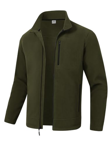 donhobo Fleece Tops For Men Uk,Mens Fleece Hiking Jackets Full Zip,Winter Outdoor Warm Lightweight Jacket with Zip Pockets Green XL