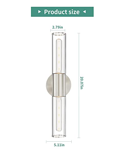 Image of Bathroom Vanity Light Fixture, 2-Light Brushed Nickel Wall Sconce Lighting Fixture with Clear Glass, Indoor E26 Stocket Silver Wall Lamp for Mirror Living Room Hallway(Bulb Not Included)
