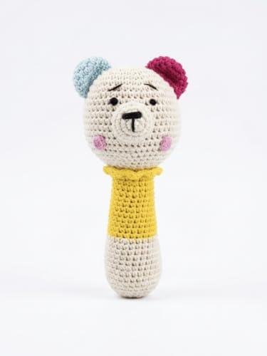 Image of Handmade Crochet Baby Rattle Toy - Soft Amigurumi Bear Teether Rattle for Newborns, Infant Sensory Toy, Baby Shower Gift (Multicolor)