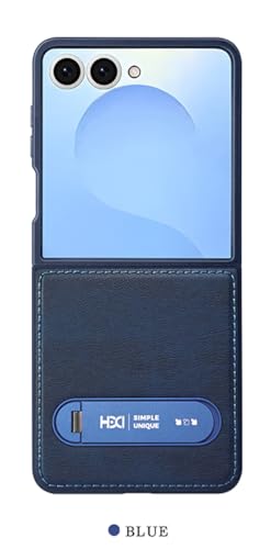 Image of BOUNCEBACK Vegan Leather Back Case Cover for Samsung Galaxy Z Flip 7 5g | Metal Kickstand Back Case Cover for Z Flip7 - (Blue)