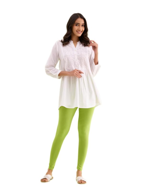 Image of GO COLORS Soft Cotton Stretch Ankle Length Leggings for Women | Breathable