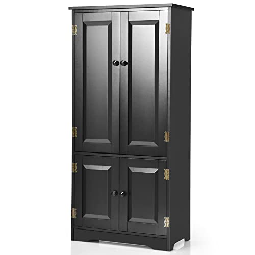 GIANTEX Armario de Suelo, Armario Multiuso con 4 Puertas, Estantes Ajustables, Dispositivo Antivuelco, Organizador de Almacenamiento para Sala de Estar, Dormitorio, Baño (Negro)