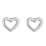 BCughia Pendientes de oro de 9/14/18 quilates para mujer, aretes de tuerca con corazón hueco simple, Oro blanco de 9 quilates, Sin piedra preciosa