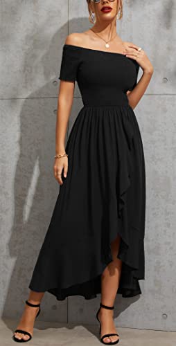 Image of Kormei Women Short Sleeve Off Shoulder Floral High Low Flowy Summer Party Long Maxi Dress XL Black