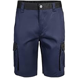 Pantalones Cortos De Trabajo VELILLA 103021B; Bermuda Bicolor Multibolsillos; Color Azul Navy y Negro; Talla 40