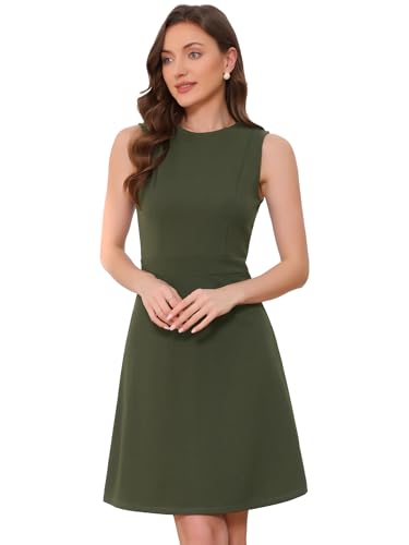 Image of Allegra K Women's Work Dress Round Neck Solid Color Sleeveless A-Line Business Casual Office Dresses