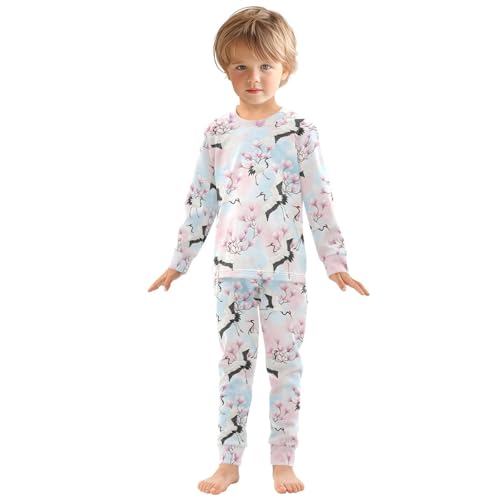 Pajama Sets Long Sleeve Elegant Cranes and Blossoms Soft Comfy Sleepwear 2 Piece PJS 3-8T2