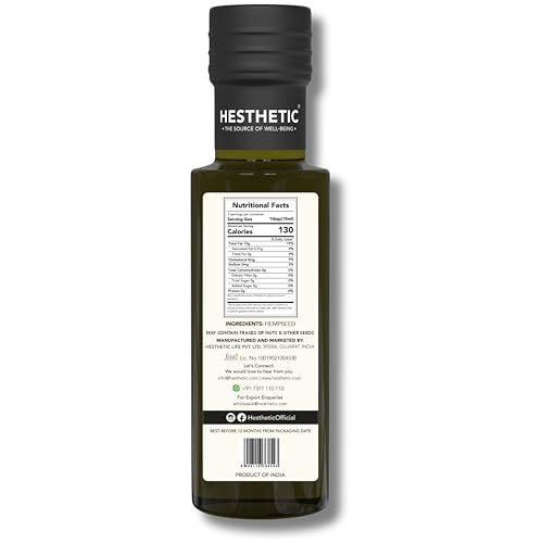 Image of HESTHETIC Cold Pressed Hemp Seed Oil 100ml | Unrefined Virgin Food-Grade Hemp Seed Extract | Rich in Plant Omega-3 & Omega-6 | Salad-Drizzle & Finishing Use | Glass Bottle