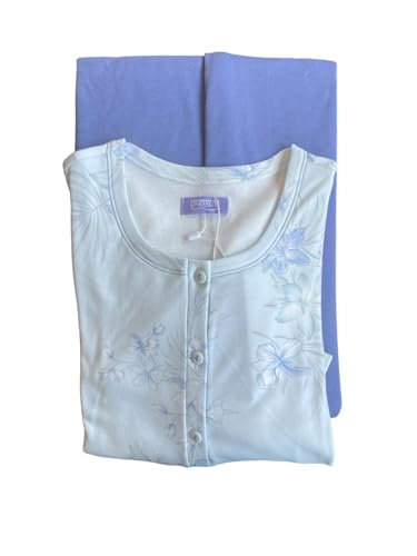 Linclalor Pigiama Donna Interlock Cotone Invernale Serafino e Aperto avanti (IT, Numero, 64, Regular, Regular, Cielo Marlin)