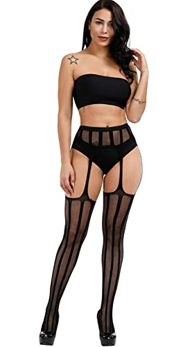 Image of Womens Suspender Pantyhose High Waist Fishnet Tights Fishnet Stockings Thigh High Stockings