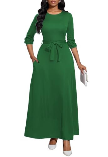 Image of BubFee Long Dress for Women Casual Long Sleeve Dresses Maxi Dress Empire Waist Loose with Belt