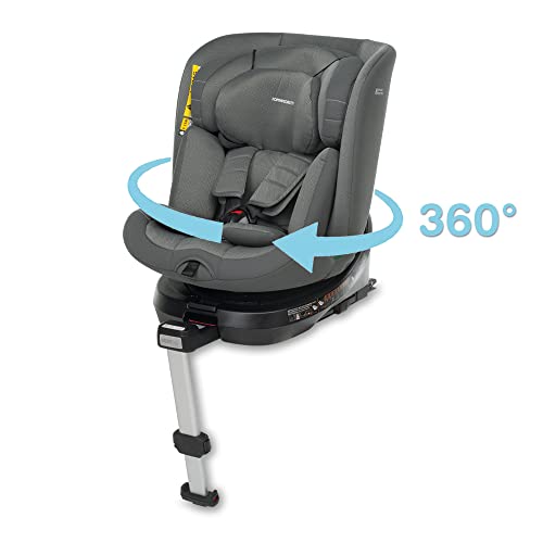 Foppapedretti Seggiolino Auto Iturn I-Size, Seduta Girevole a 360°, per bambini da 40 a 150 cm di altezza, 0-12 anni, conforme ECE R129, Fissaggio Dualfix (Isofix e non), Safe Body Protection, Grigio