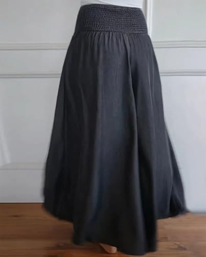 Soft Cotton Wide Skirt with Elastic Waistband, Lightweight A-Line Casual Travel Skirt with Pockets for Parties2