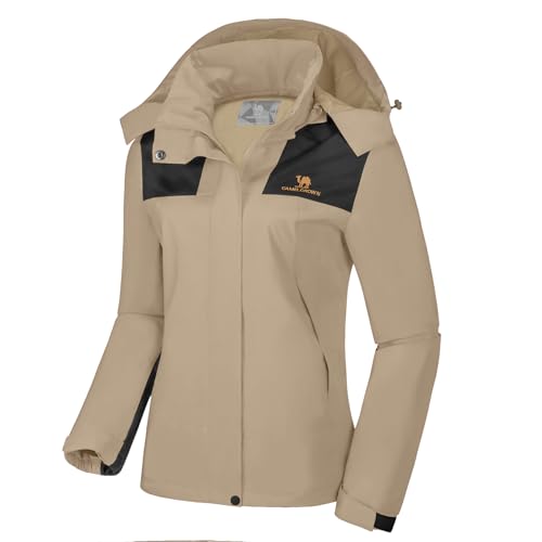 CAMELSPORTS Women's Rain Jacket Waterproof Hooded Windbreaker Windproof Lightweight Shell Raincoat for Outdoor Hiking