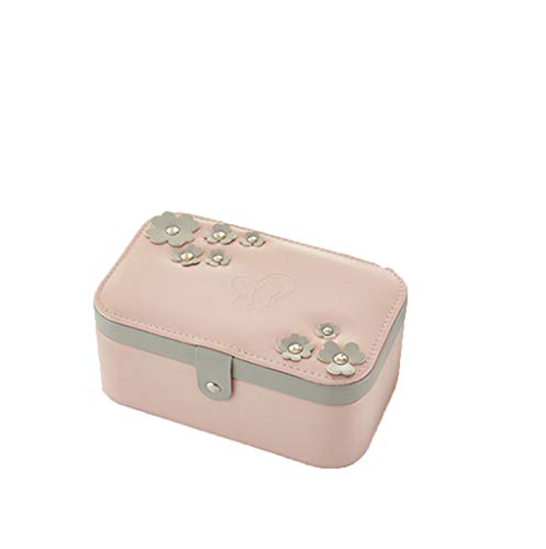 Jewelry Box for Women Doubel Layer Travel Jewelry Organizer with Mirror for Necklace Earring Rings Sparkle Jewelry Holder Case (18.211.28cm, Pink&Grey)