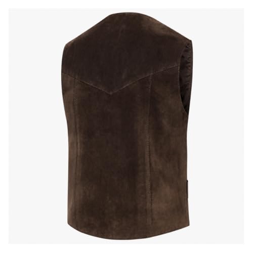 Image of Western Style Cow Suede Leather Vest for Men with Native American-Inspired Design, Fringes, Beads & Braid