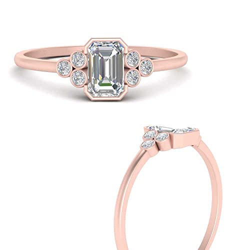 Image of Choose Your Gemstone Bezel Set Petite Diamond CZ Ring Rose Gold Plated Emerald Shape Petite Engagement Rings Everyday Jewelry Wedding Jewelry Handmade Gifts for Wife US Size 4 to 12