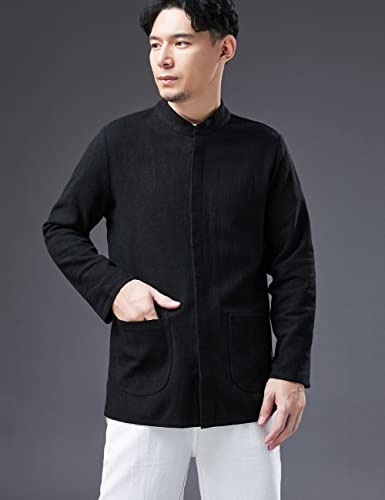 LUZU JUNU Men Chinese Traditional Linen Cotton Tang Suit Top Kung Fu Jacket Spring Fall Thick Bomber Jacket Coat2