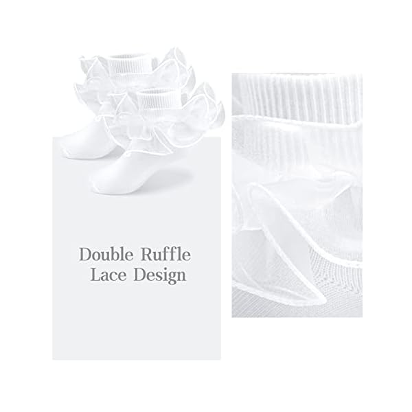 Courpal Weiß Rüschen Socken Damen Weiß Spitze Socke mit Schleife Prinzessin Socken – Bild 4
