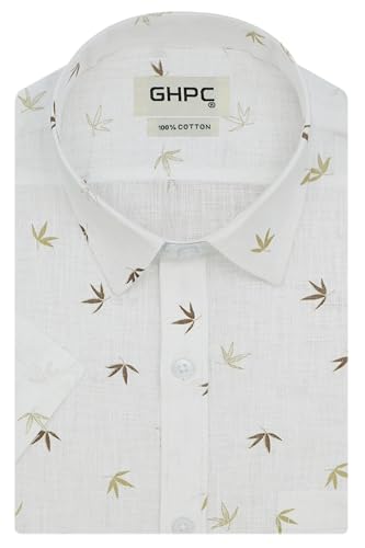 Image of GHPC Cotton Linen Printed Half Sleeves Regular Fit Formal Shirt for Men