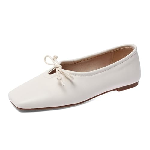 Loafers for Women Soft Genuine Leather Ballet Flats for Women Comfortable Square Toe Ballerina Loafers
