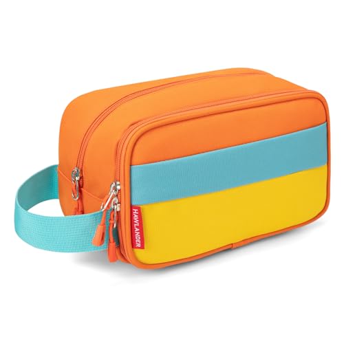 HawLander Kids Toiletry Bag for Travel Small Size for Boys or Girls With Carry Handle (Orange)
