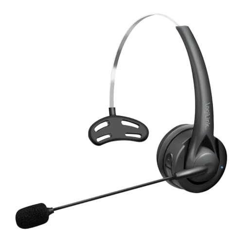 LogiLink Casque Mono sans Fil (Portable Gauche/Droite), Microphone Flexible, Version BT 6.0, USB-C, jusqu'à 10 h de Temps de Conversation, portée de 10 m