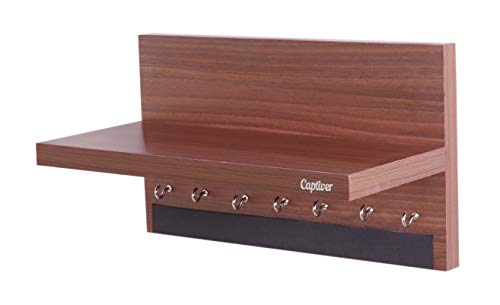Image of Captiver Engineered Wood Wall Mount Key Holder with Storage Shelf (7 Hooks, Teak) Home Office Living Room Bedroom Antique Decor Items Keyholder