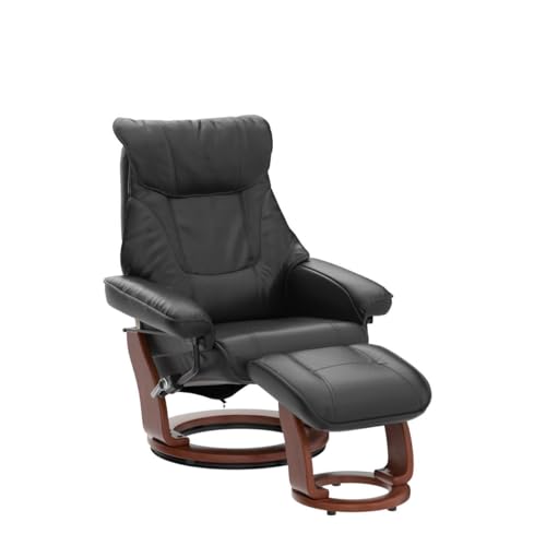 Image of Home Centre Silas Faux Leather 1-Seater Revolving Recliner with Footstool - Black