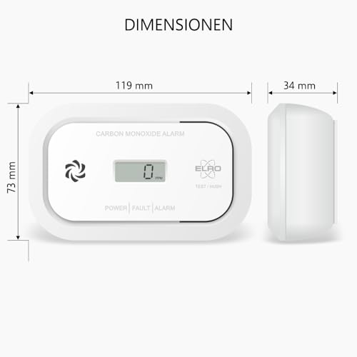2er-Pack ELRO FC5003 Kohlenmonoxidmelder | 10-Jahres-Sensor | Mit Display | 2 Stück