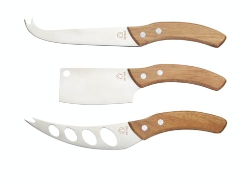 Artesa - Lot de 3 Couteaux à Fromage en Inox et Manches en Bois d'Acacia,